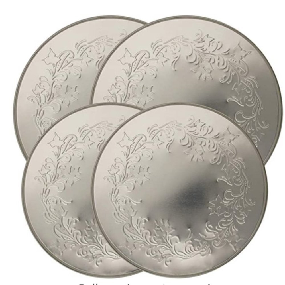 Burner Stove Covers Ivy Embossed Silver Round 4 Piece Set
